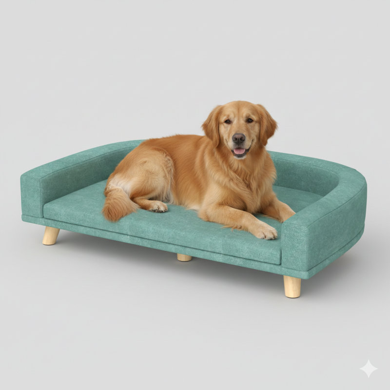 Canapé-lit pour chien équipé d'un coussin amovible facile à nettoyer, idéal pour les grands chiens et les chats - disponible en vert.