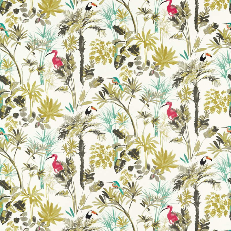 Amazonia Palm Performance Fabric, Charcoal/Citron
