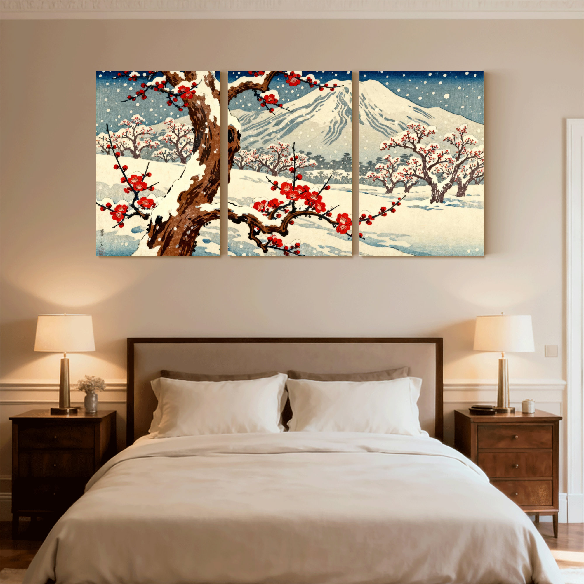Winston Porter Snowy Landscape With Red Plum Blossoms And Mountain Set ...