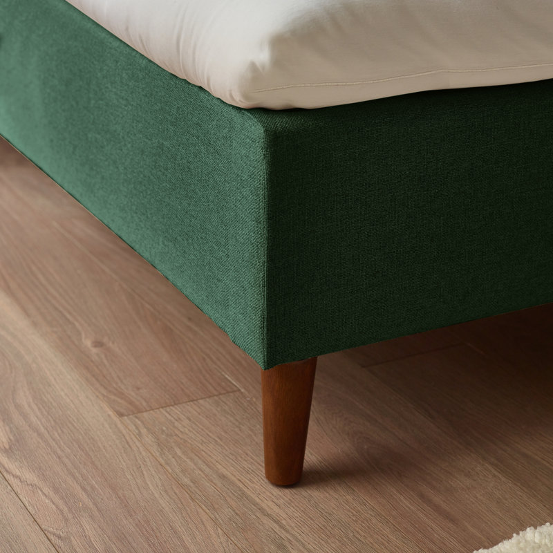 Rozy Luxury Fabric Upholstered Bed Frame - Crisp Minimalist Design Eco Fabric, Kingsize (5'), Green