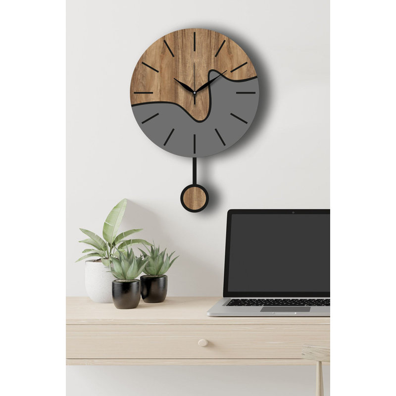 Horloge murale élégante Elegant, 15,4 po de diamètre | 100% panneau de fibres à densité moyenne avec finition noyer et gris | Épaisseur: 0,14 po | Parfait pour la décoration de salon et de bureau | Horloge élégante pour les intérieurs modernes