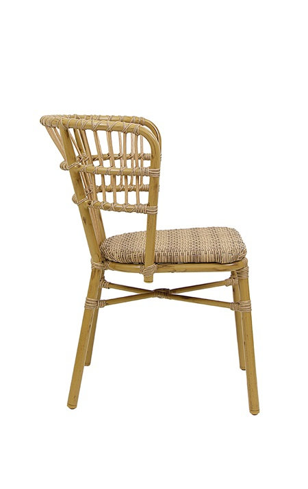 Chaise intérieure / extérieure en aluminium de style rotin naturel avec siège en polyester tissé