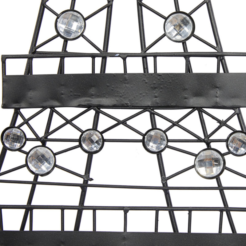 Décoration murale noire en métal en forme de tour Eiffel avec ornements en cristal