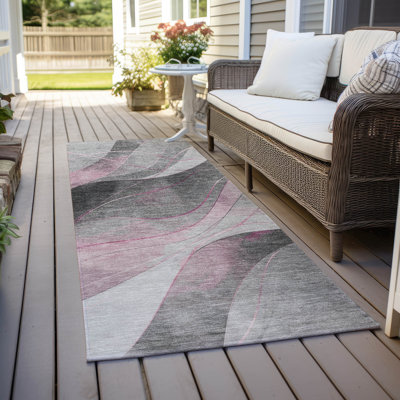 Machine Washable Indoor/Outdoor Cinead ACN1668 Pink Rug