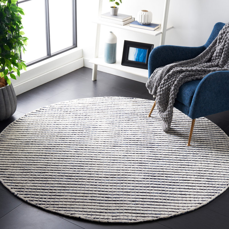 Abstract Hand Tufted Wool Striped Rug, Round 6'