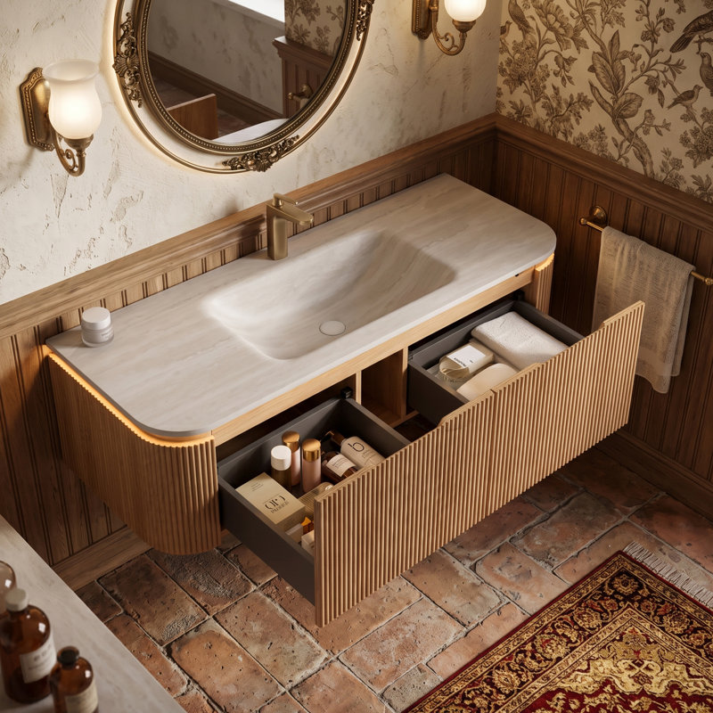 Meuble-lavabo mural simple 30 po avec plateau en marbre, 48"