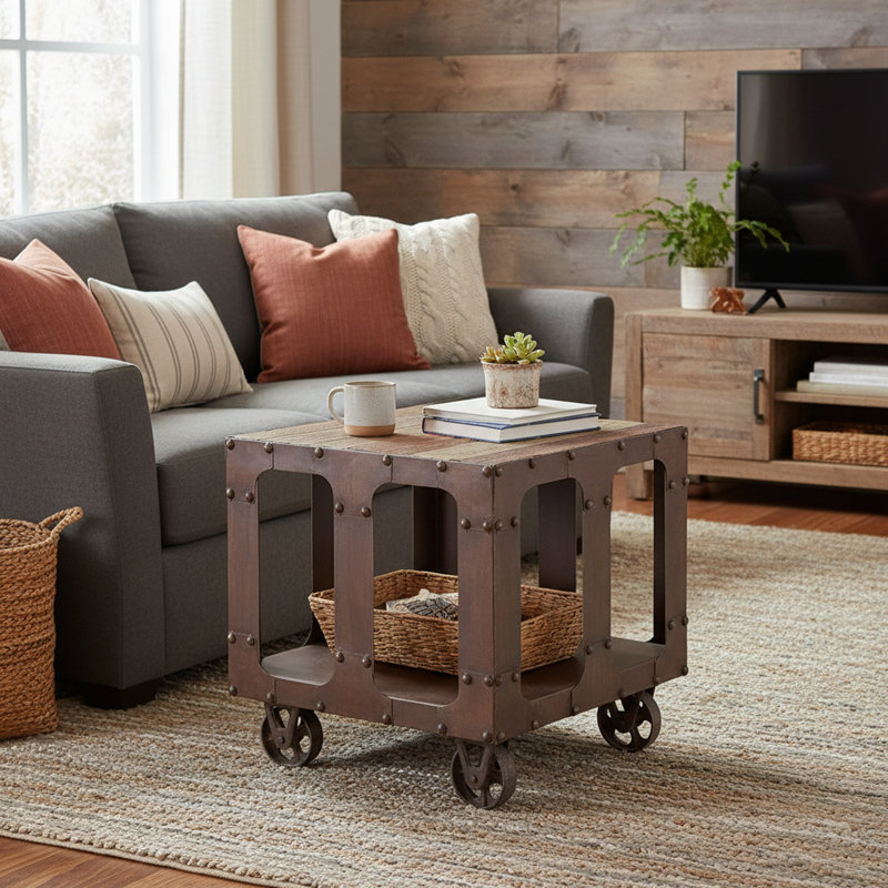 Table de bout en bois et en fer Lakela, 24 x 24 x 24, Marbre