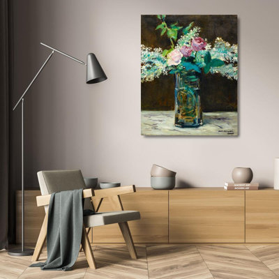 Art sur toile tendue avec châssis Lark Manor ™ Manet, Édredon: Vase de lilas blancs et de roses