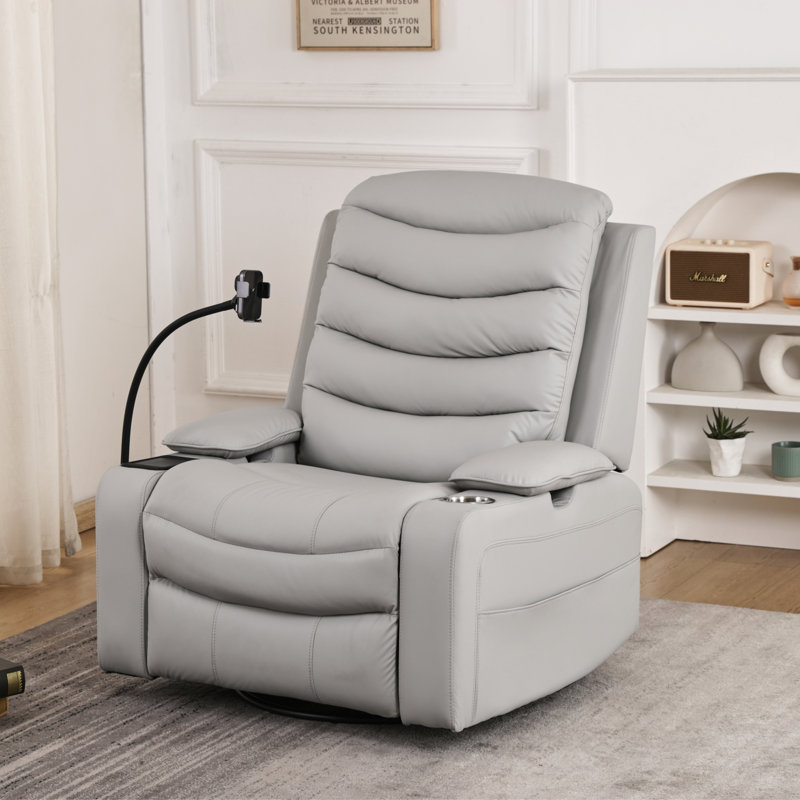 Power Nursery Recliner With Heat & Lumbar Support,  Swivel Gliders With Adjustable Armrests, Rocking Chair With Smart Cup Holder & Wireless Charging Stand For Nursing
