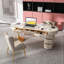 Bureau 70,87 po blanc crème + fritté ovale doré + bois manufacturé + acier au carbone avec bureau à 6 tiroirs-108584086