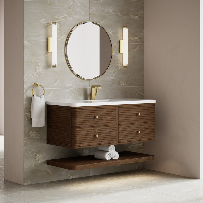 Allamari 48" W Single Vanity, Single-Hole, Sable Oak, White Zeus Silestone