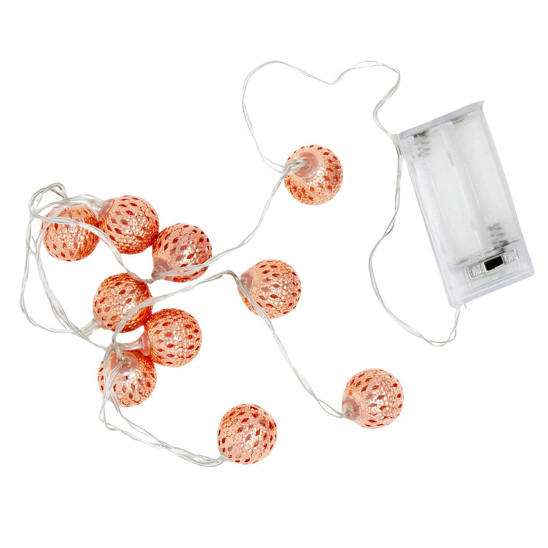  Rose Gold Moroccan Ball String Lights – 10 LED Warm White Lights on 3FT Cord, Decorative Hanging Fairy Lights for Bedroom, Dorm, Tabletop or Holiday Display