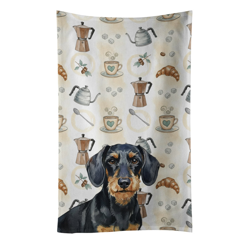 Serviette de cuisine Coffee Bar, Teckel à poil dur noir et brun clair