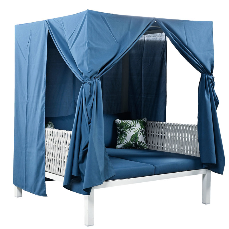 Chaise longue d'extérieur pour terrasse - siège à coussins épais en caoutchouc, Bleu