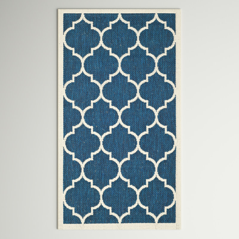 Herefordshire Performance Geometric Indoor/Outdoor Area Rug, Rectangle 5'3" x 7'7", Blue/Beige