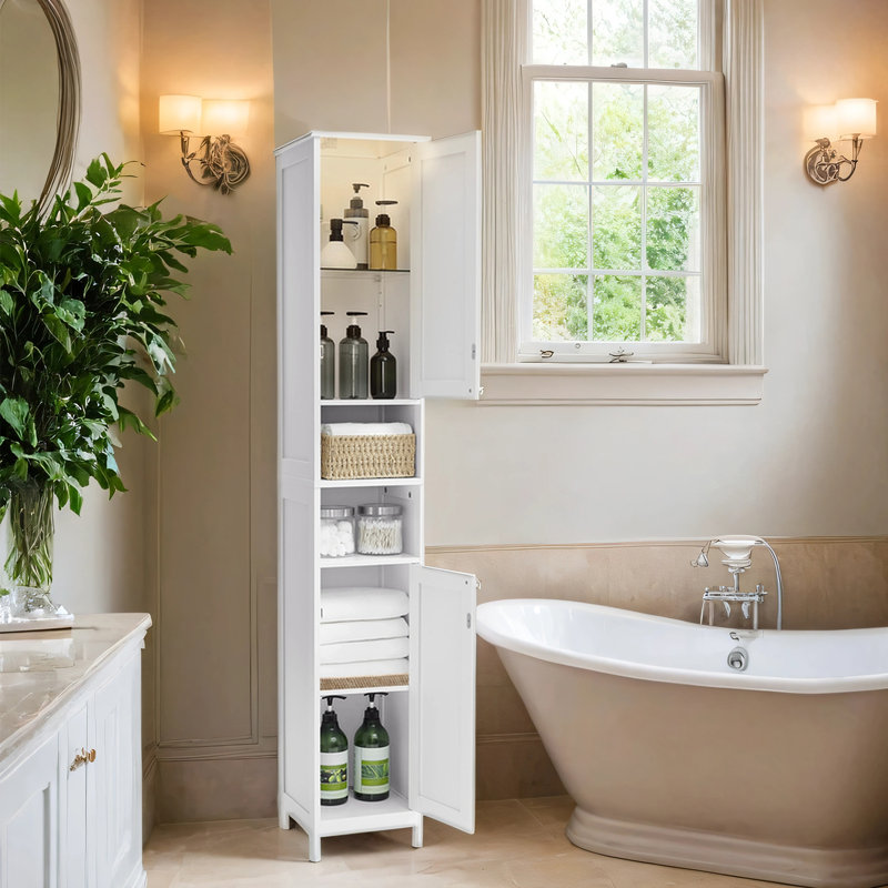 Armoire de rangement avec lumières Evadean, Blanc, H 67 po x l 12 po x P 12 po