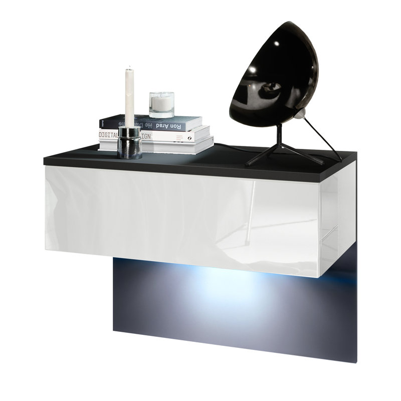 Leeward 60cm W Manufactured Wood Bedside Table, White, Black