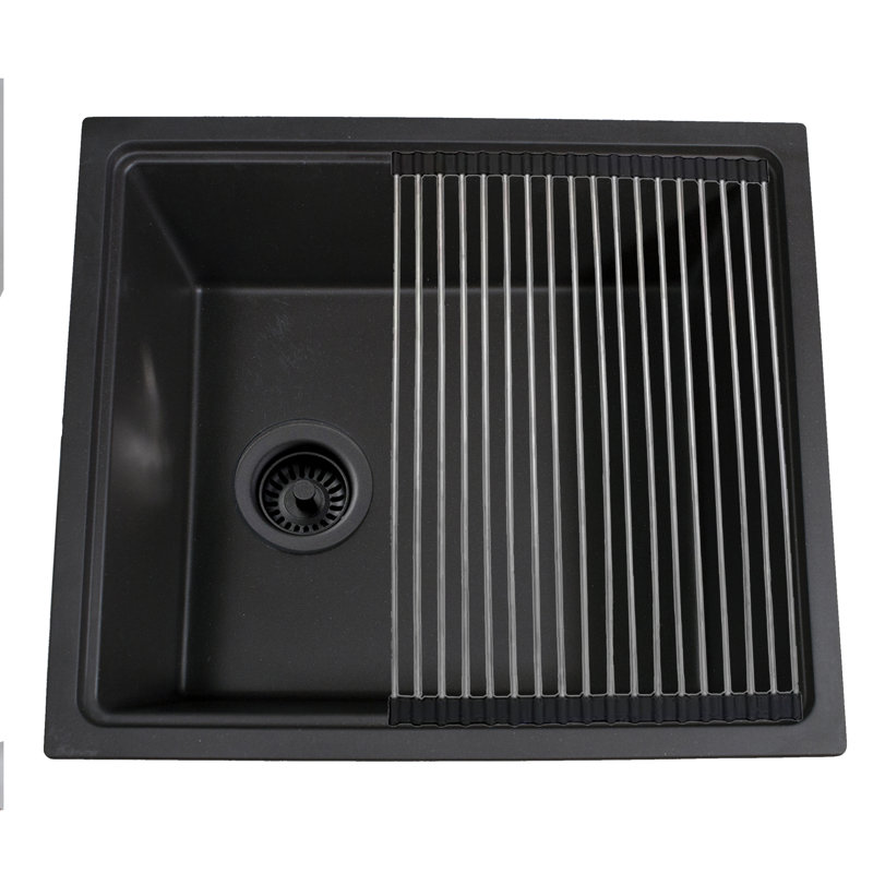 Nantucket Sinks 22 Inch  Dualmount Granite Composite Prep-Station with Side Set Drain, Black