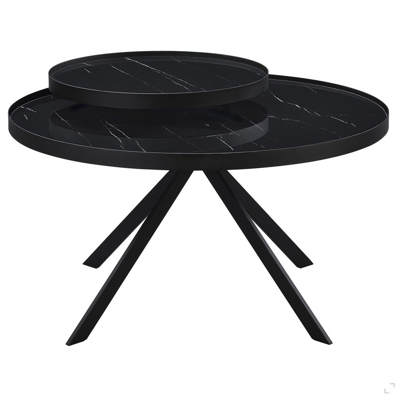 Table basse ronde avec plateau en verre et marbre, Black, Black, Black