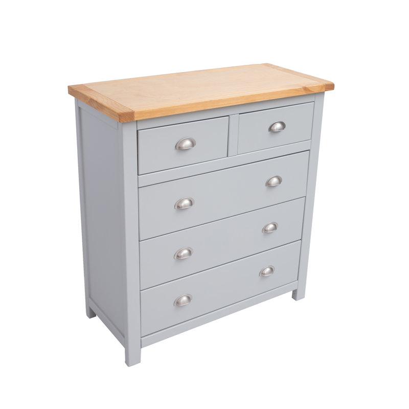 Vasquez 90cm W 5 - Drawer Chest of Drawers, Light Brown/Grey/Satin Chrome