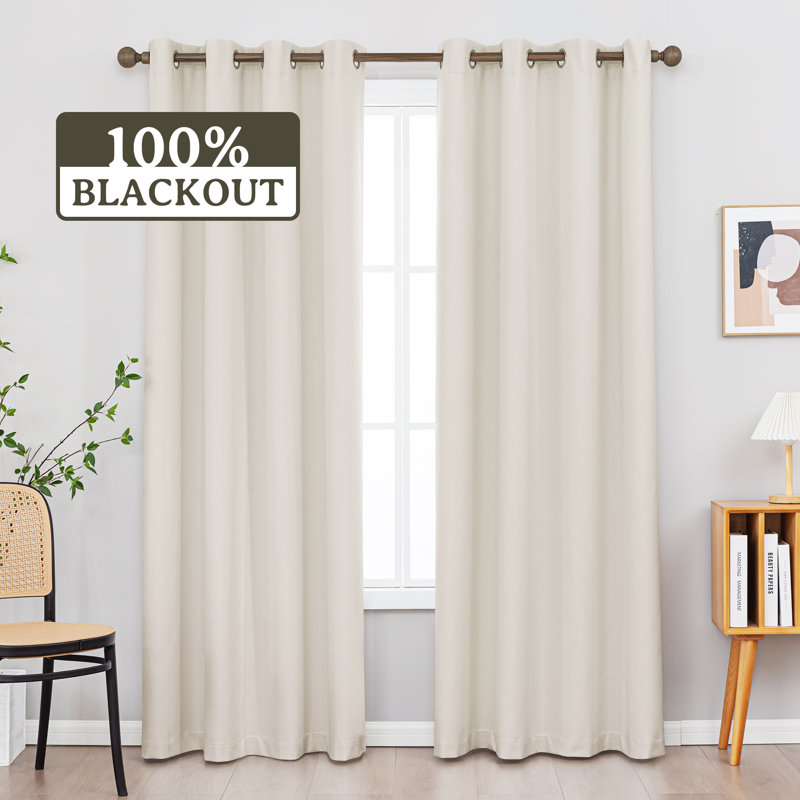 100% Blackout Thermal Insulated Polyester Curtain Pair, 52" W x 84" L, Beige