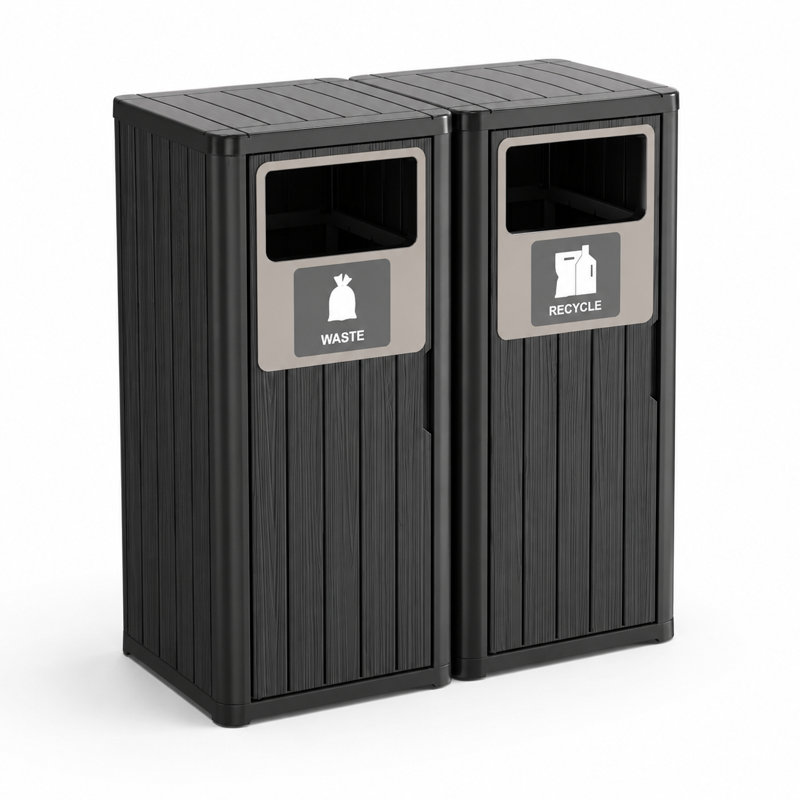 Poubelle double escamotable en résine de 50 gallons avec couvercle verrouillable, Black