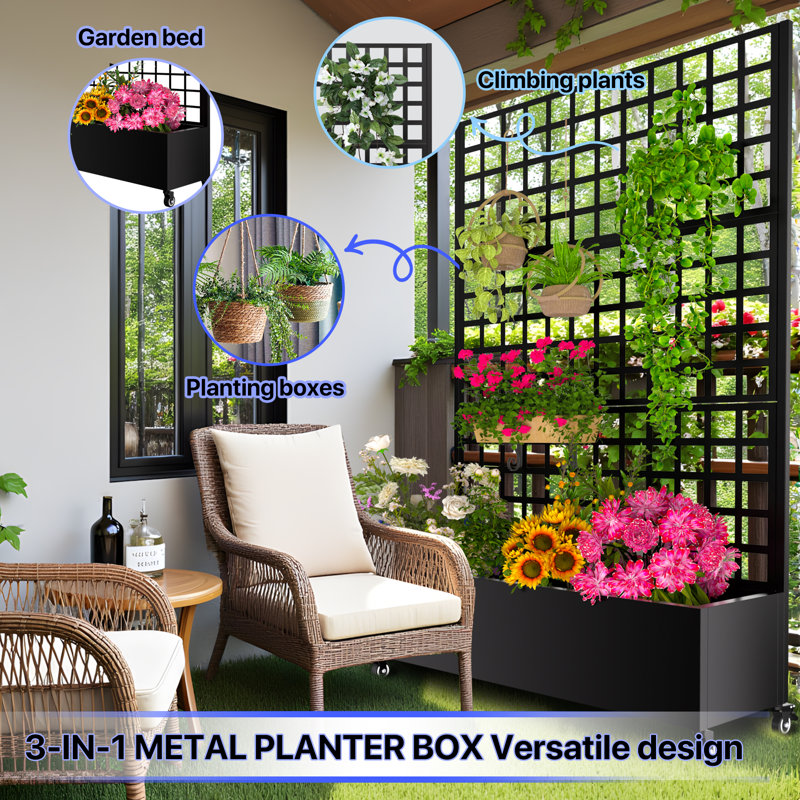 Metal Planter Box with Trellis