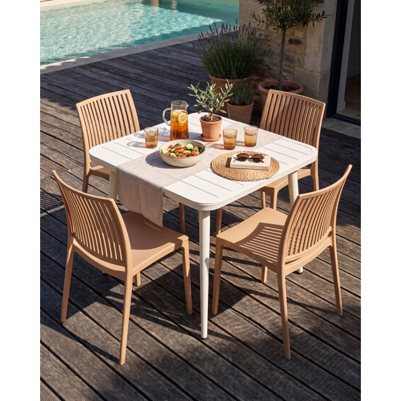 Stackable Outdoor Patio Dining Side Chair, Beige