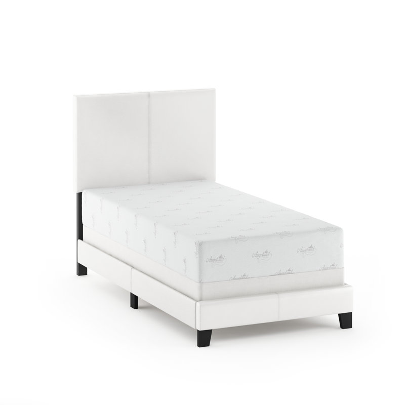 Lit tapissier standard à profil bas Thionville, Blanc pur, Simple