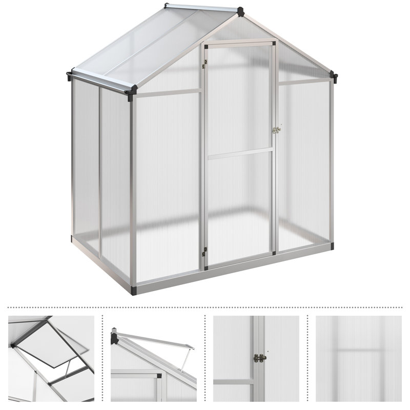 4ft x 6ft Aluminum Frame Walk-In Greenhouse with Polycarbonate Panels