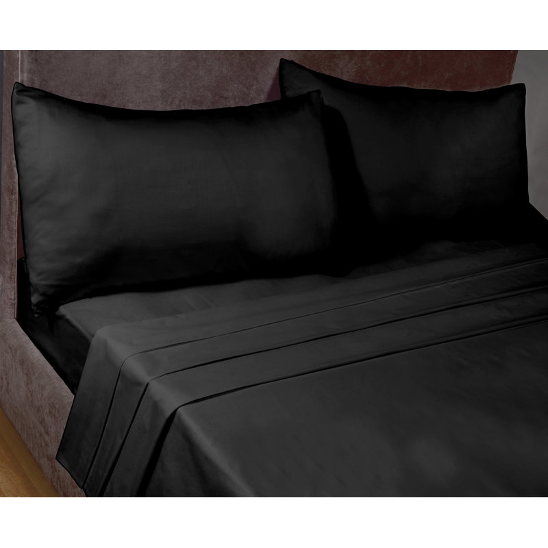 Hristos Percale Fitted Sheet, Black, Small Single (2'6)
