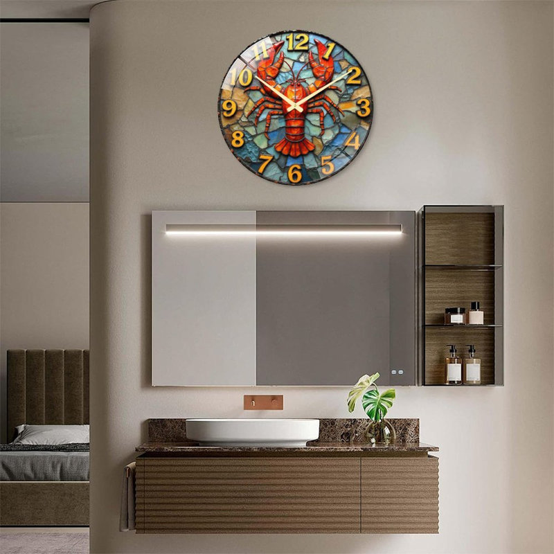 Horloge murale décorative sur le thème du homard pour la décoration intérieure - Horloge murale moderne en verre de 61 cm (24 po)