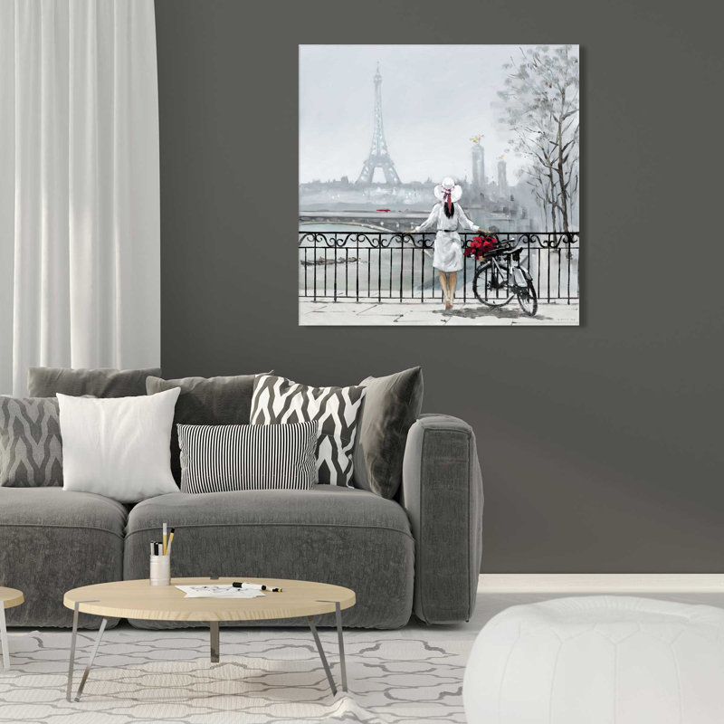 Dame à Paris - Peinture, L 18 po x H 18 po, Toile tendue