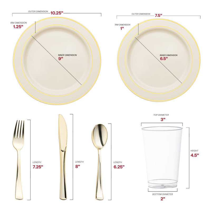Ivory with Gold Edge Rim Plastic Wedding Value Set - 120 Settings