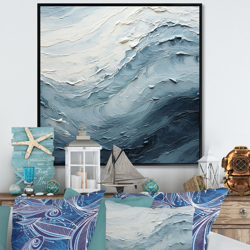 Minimalisme, peinture noire et bleue, vague II, H 30 po x l 30 po x P 1 po, Cadre flottant noir