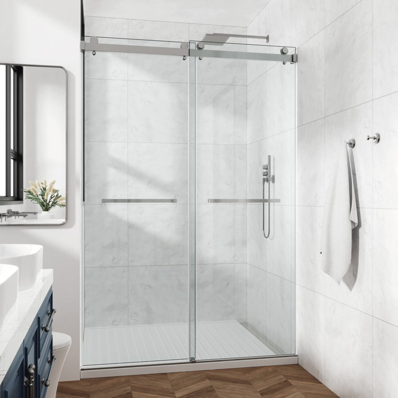 Porte de douche coulissante double sans cadre, Brushed Nickel