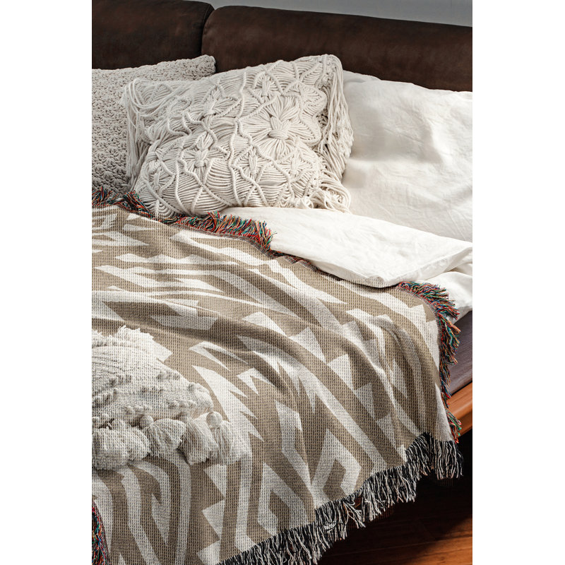 Jeté en mélange de coton Chitto South Western, Beige / blanc cassé, L 60 po x l 50 po