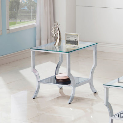 Table de bout carrée en verre chromé