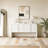 Denequa 63" Curved Sofa Entry Table with Two Cabinets, Modern Vintage Semi Circle Console Sofa Table-1408326104