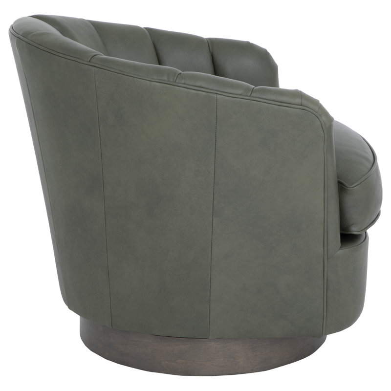Tipsy Barrel Chair, Bright Brass, Olive Genuine Leather