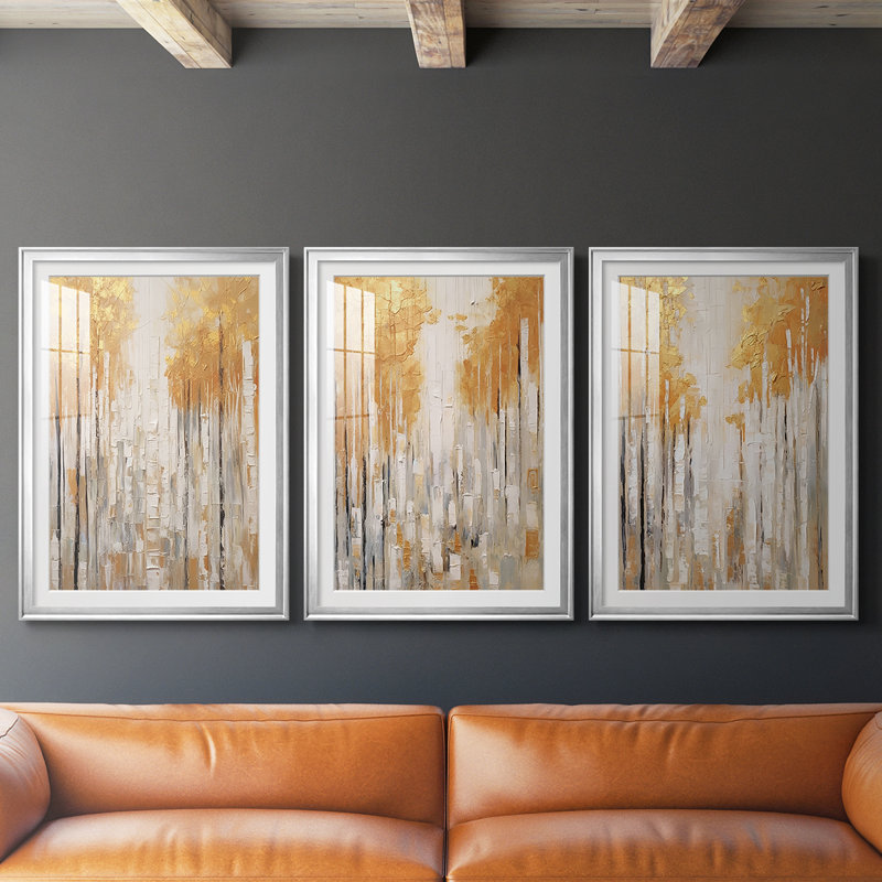 ABSTRACT Series CMXLII - Impression encadrée sur mesure de qualité supérieure - 3 pièces, Argent argent, H 39 po x l 81 po