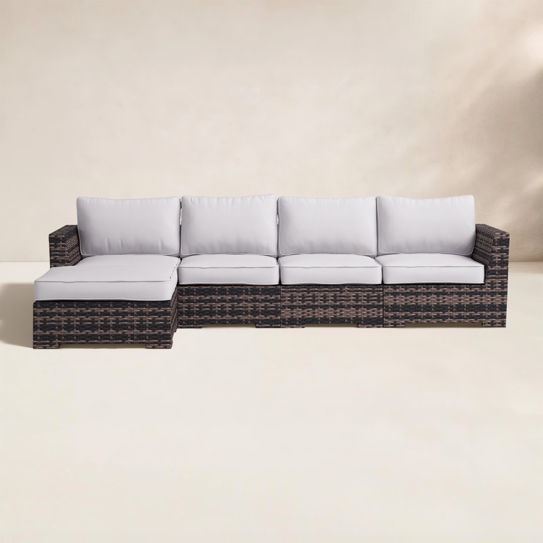 Caron Fully Assembled 122'' Wide Outdoor Wicker Symmetrical Patio Sectional with Cushions Birch Lane™ Frame 