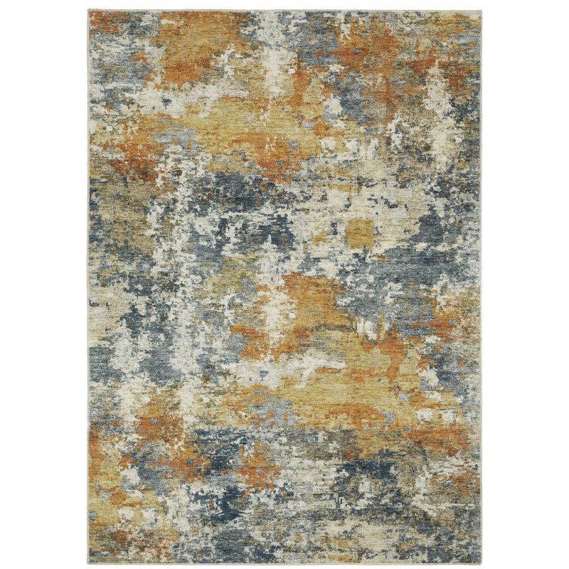 Tapis jaune / gris / bleu Meltzer, Rectangle 7 pi 6 po x 10 pi