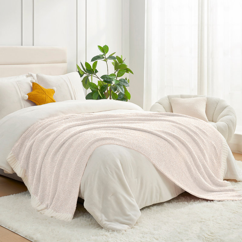  Jeté tricoté réversible Heather Knit, Ivoire ivoire, L 60 po x l 50 po