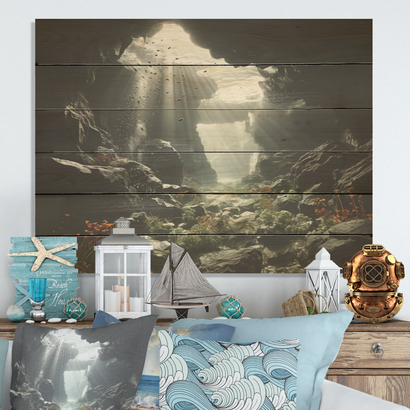 Coral Reef Tranquility - Coastal Coral Under Water Wood Wall Art On Natural Pine Wood, 10" H x 20" W