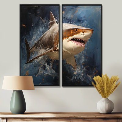 Underwater Shark Attack I - Décoration murale moderne verte