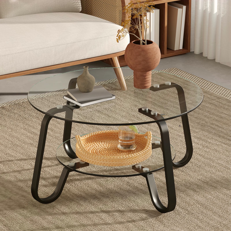 Table basse en verre trempé à double couche de style rétro minimaliste