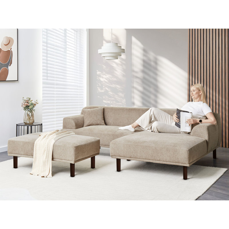 Left-Hand Corner Sofa with Ottoman HOLT Boucle Left Hand, Beige