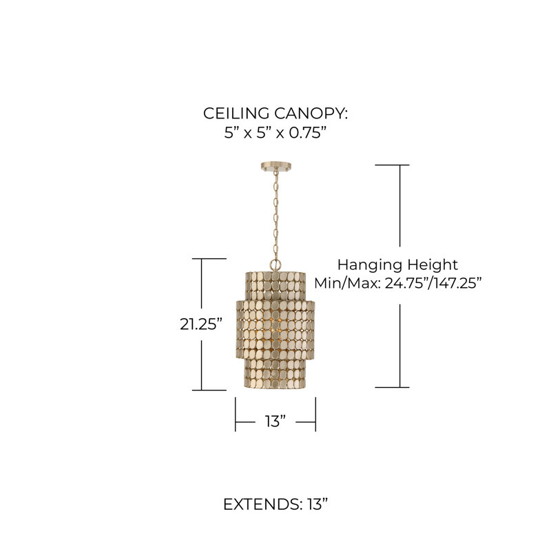 13" W x 21" H 1-Light Medallion Cylindrical Pendant, Champagne Brass