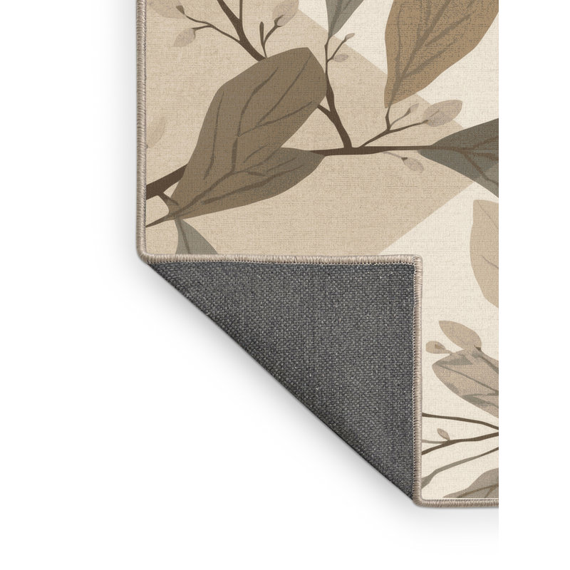 Tapis à motif géométrique doux et moelleux de couleur olive à motif de branches côtières beige, 5 x 8